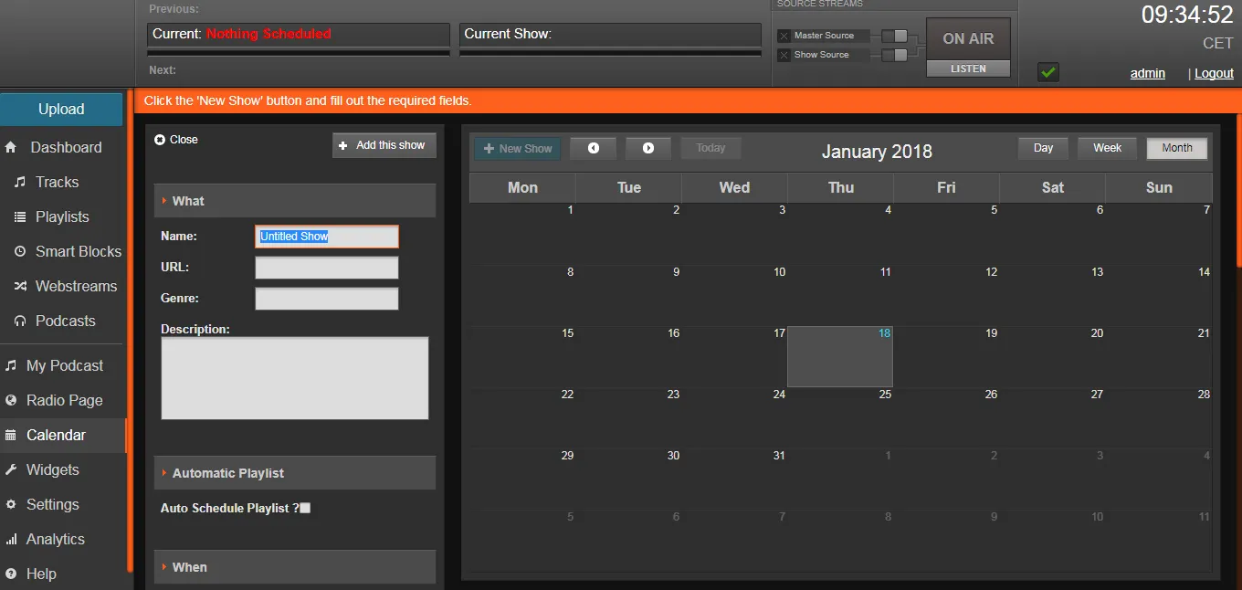 Calendario de programación de LibreTime